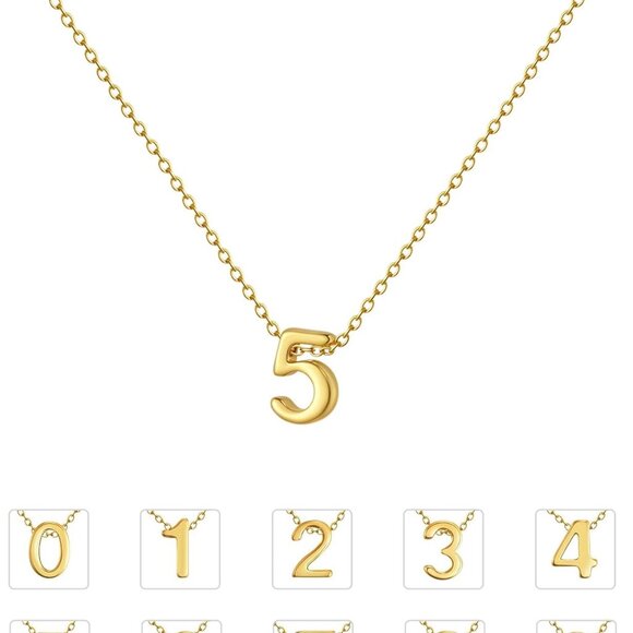 Gold Number Necklace Women 18K Plated 10 Charms Dainty Birth Month Gift - Picture 1 of 6